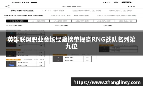 英雄联盟职业赛场经验榜单揭晓RNG战队名列第九位